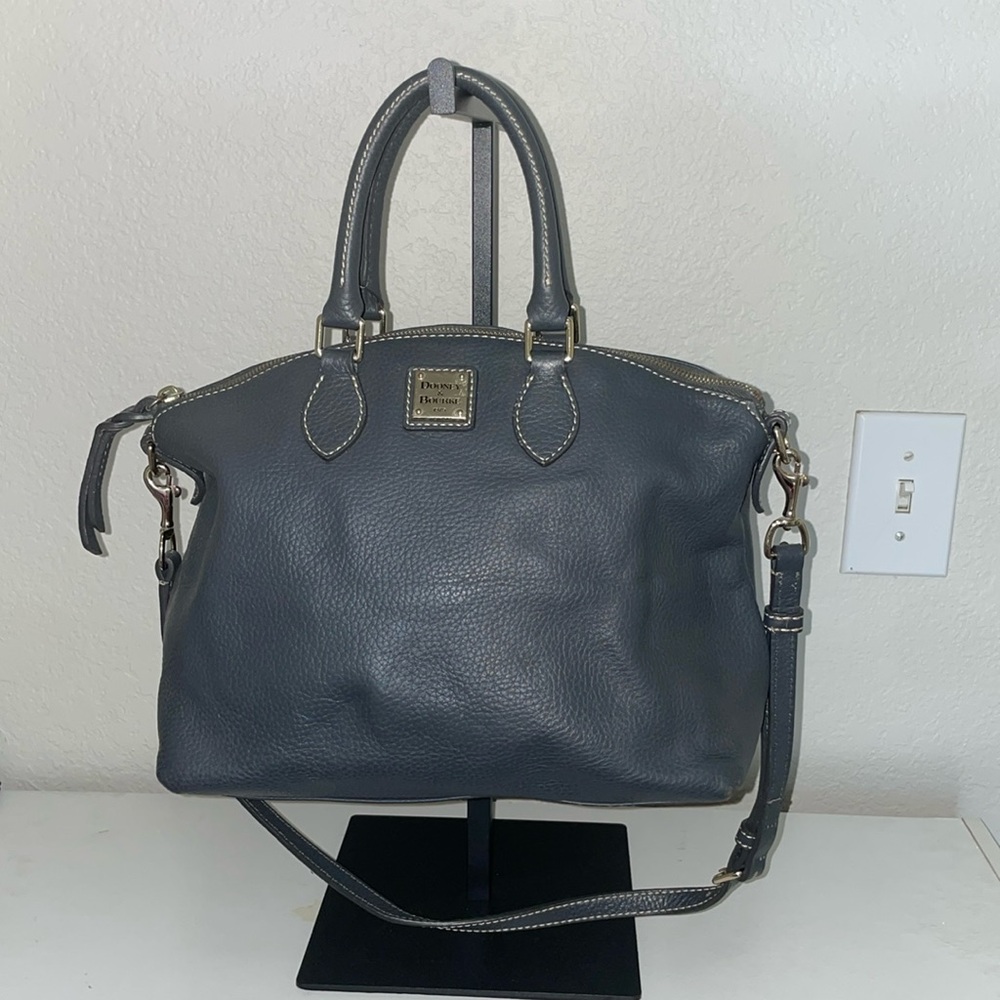 Dooney & Bourke Gray Leather Top Handles Satchel Zip Closure Shoulder Bag